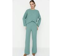 WOVCOR 2-Piece Loose Fit Basic Ribbed Knit Top & Pants Set - Mint - M