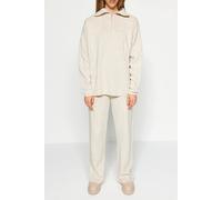 Wovcor 2-Piece Loose Fit Zip-Up Knit Top & Pants Set In Stone Stone