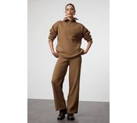 Wovcor 2-Piece Loose Fit Zip-Up Knit Top & Pants Set In Taupe Taupe