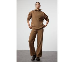 Wovcor 2-Piece Loose Fit Zip-Up Knit Top & Pants Set In Taupe Taupe