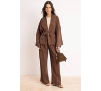 Wovcor 2-Piece Oversize Kimono Wide Leg Trouser Co-Ord Set In Brown Brown