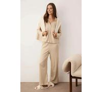 WOVCOR 2-Piece Pocket Shirt Collar Crinkle Textured Knitted Pajama Set - Stone - S