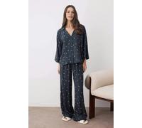 WOVCOR 2-Piece Printed Shally Woven Pajama Set - Dark Navy - 6