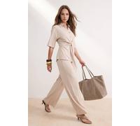 Wovcor 2-Piece Regular Fit Polo Neck Batwing Sleeve Wide Leg Co-Ord In Stone Stone
