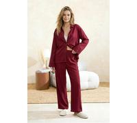 WOVCOR 2-Piece Relaxed Fit Viscose Woven Pajama Set with Stitching Details - Burgundy - 8