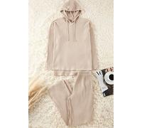 Wovcor 2 Piece Ribbed Knit Pajama Set With Hood In Beige Beige