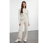Wovcor 2-Piece Ribbed Knit Set With Thumbhole Sleeve Detail In Stone Stone