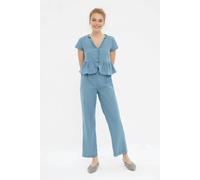WOVCOR 2-Piece Ruffled Viscose Woven Pajama Set - Blue - 8