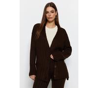 Wovcor 2-Piece Set Ribbed Knit Cardigan & Wide Leg Trousers In Brown Brown