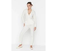 Wovcor 2-Piece Set Ribbed Knit Cardigan & Wide Leg Trousers In White White