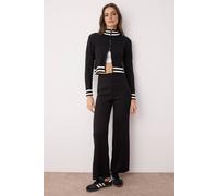 Wovcor 2-Piece Set Zip-Up Knit Cardigan & Wide Leg Pants In Black Black