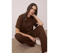 Wovcor 2-Piece Short Sleeve Crew Neck Relaxed Fit Stretch Knit Top Pants Set In Brown Brown