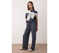 Wovcor 2-Piece Short Sleeve Crew Neck Relaxed Fit Stretch Knit Top Pants Set In Dark Grey Dark Grey