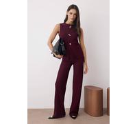 Wovcor 2-Piece Sleeveless Button Top & Knit Pants Regular Fit Set In Burgundy Burgundy S