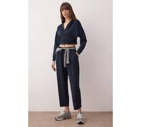 Wovcor 2 Piece Soft Knit Hooded Top And Straight Leg Trousers Set In Navy Navy M