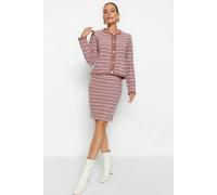 WOVCOR 2-Piece Soft Texture Knit Cardigan & Skirt Set - Dusty Rose - L