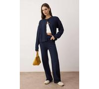 WOVCOR 2-Piece Soft Textured Braided-Plain Knit Top and Bottom Set - Navy - S