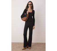 Wovcor 2-Piece Square Neck Ribbed Knit Top And Flared Bottom Set In Black Black M