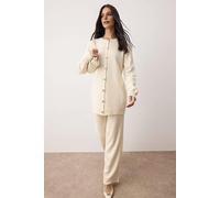 WOVCOR 2-Piece Stone Buttoned Knit Top and Bottom Set - Ecru - M
