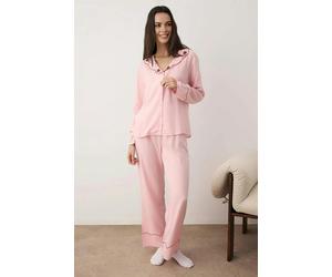 WOVCOR 2-Piece Strawberry Embroidered Viscose Woven Pajama Set - Pink - 10