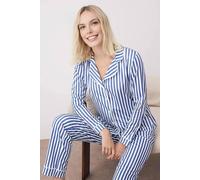 Wovcor 2-Piece Striped Pattern Polar Fleece Lined Shirt-Pants Knit Pajama Set In Dark Blue Dark Blue L