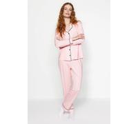 Wovcor 2-Piece Striped Pattern Polar Fleece Lined Shirt-Pants Knit Pajama Set In Pink Pink