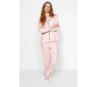 WOVCOR 2-Piece Striped Pattern Polar Fleece Lined Shirt-Pants Knit Pajama Set - Pink - M