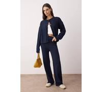 Wovcor 2-Piece Textured Knit Button-Front Top And Wide-Leg Trousers Set In Navy Navy L
