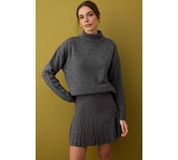 Wovcor 2-Piece Textured Knit Turtleneck Sweater And Pleated Skirt Set In Dark Grey Dark Grey