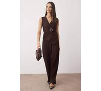 Wovcor 2-Piece Textured Wrap Top And Wide Leg Knit Set With Buckle Detail In Brown Brown