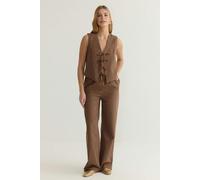 WOVCOR 2-Piece Tie-Front Linen-Look Blouse & Wide Leg Woven Pants Set - Brown - 12