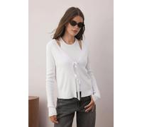WOVCOR 2-Piece V-Neck Mercerized Look Knitwear Cardigan-Blouse Set - White - L