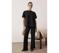 WOVCOR 2-Piece Waffle Textured Knit Pajama Set with Waist Tie Detail - Dark Grey - L