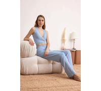 WOVCOR 2-Piece Wrap-Around Viscose Knit Pajama Set with Lace Details - Blue - L