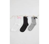Wovcor 3-Pack Cotton Bow Detail Ribbed Knit Socks Multi One Size