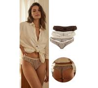 Wovcor 3 Pack Striped Knitted Bikini Briefs With Frill Detail Multi XL