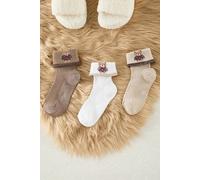 Wovcor 3 Pack Teddy Bear Jacquard Knit Crew Socks Multi