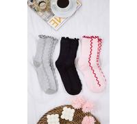 Wovcor 3 Pair Cotton Stripe Jacquard Knit Crew Socks Multi