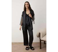 WOVCOR 3-Piece Bridal Set Satin Woven Pajama Set - Black - S