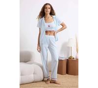 Wovcor 3-Piece Gingham Cherry Embroidered Cotton Pyjama Set In Blue Blue