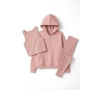 WOVCOR 3-Piece Hooded Knitted Leggings Top and Bottom Set - Dusty Rose - S