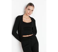 Wovcor 3-Piece Knit Cardigan, Top & Pants Set In Black Black