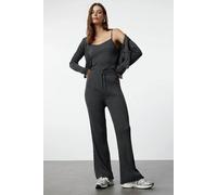 Wovcor 3-Piece Knit Cardigan, Top & Pants Set In Dark Grey Dark Grey