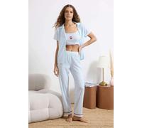 WOVCOR 3-Piece Plaid Cherry Stripe Detail Knitted Pajama Set - Blue - XL