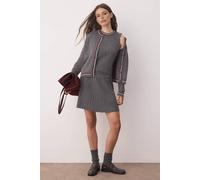 Wovcor 3-Piece Textured Knit Cardigan, Sleeveless Top And Skirt Set In Dark Grey Dark Grey