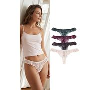 Wovcor 4 Pack Floral Print Frill Trim Thong Briefs Multi M