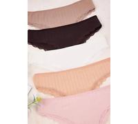 Wovcor 5 Pack Ribbed Lace Trim Cotton Rich Briefs Set Multi