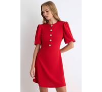 Wovcor A-Line Balloon Sleeve Button Front Mini Dress In Red Red