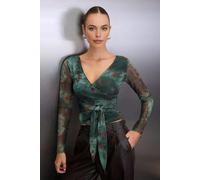 WOVCOR Abstract Floral Wrap Fitted Tulle Knit Blouse - Multi - S