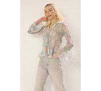 Wovcor Abstract Tie Front Sheer Frill Printed Shirt Multi